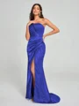 Sheath/Column One-Shoulder Sweep/Brush Train Sleeveless Silk Like Satin Bridesmaid Dress
