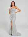 Sheath/Column One-Shoulder Sweep/Brush Train Sleeveless Silk Like Satin Bridesmaid Dress