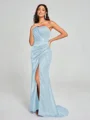 Sheath/Column One-Shoulder Sweep/Brush Train Sleeveless Silk Like Satin Bridesmaid Dress