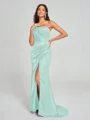 Sheath/Column One-Shoulder Sweep/Brush Train Sleeveless Silk Like Satin Bridesmaid Dress