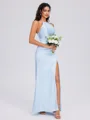 Sheath Halter Pleated Floor-Length Silk Like Satin Bridesmaid Dress