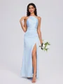 Sheath Halter Pleated Floor-Length Silk Like Satin Bridesmaid Dress