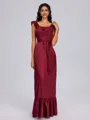A-line Square Sash/Ribbon/Belt Floor-Length Silk Like Satin Bridesmaid Dress