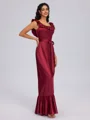 A-line Square Sash/Ribbon/Belt Floor-Length Silk Like Satin Bridesmaid Dress