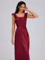A-line Square Sash/Ribbon/Belt Floor-Length Silk Like Satin Bridesmaid Dress