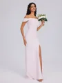 Sheath Off-the-Shoulder Floor-Length Stretch Crepe Bridesmaid Dress