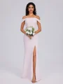 Sheath Off-the-Shoulder Floor-Length Stretch Crepe Bridesmaid Dress