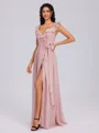 A-line V-neck Sash/Ribbon/Belt Floor-Length Chiffon Bridesmaid Dress