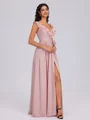 A-line V-neck Sash/Ribbon/Belt Floor-Length Chiffon Bridesmaid Dress