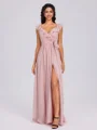 A-line V-neck Sash/Ribbon/Belt Floor-Length Chiffon Bridesmaid Dress