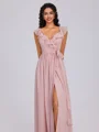 A-line V-neck Sash/Ribbon/Belt Floor-Length Chiffon Bridesmaid Dress
