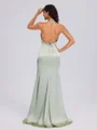 Sheath V-neck Pleated Sweep Train Silk Like Satin Bridesmaid Dress