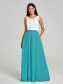 A-Line/Princess Scoop Floor-Length Sleeveless Chiffon Bridesmaid Dress Two Piece