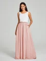 A-Line/Princess Scoop Floor-Length Sleeveless Chiffon Bridesmaid Dress Two Piece