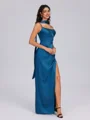 Sheath Spaghetti Straps Pleated Floor-Length Silk Like Satin Bridesmaid Dress