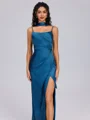 Sheath Spaghetti Straps Pleated Floor-Length Silk Like Satin Bridesmaid Dress