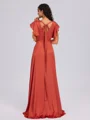 A-line V-neck Short Sleeves Pleated Floor-Length Silk Like Satin Bridesmaid Dress