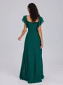 A-line Square Short Sleeves Ruffles Floor-Length Chiffon Bridesmaid Dress