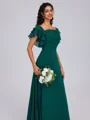 A-line Square Short Sleeves Ruffles Floor-Length Chiffon Bridesmaid Dress