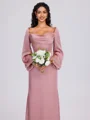 Sheath Cowl Long Sleeves Pleated Floor-Length Satin Chiffon Bridesmaid Dress