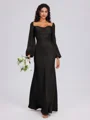 Sheath Cowl Long Sleeves Pleated Floor-Length Satin Chiffon Bridesmaid Dress