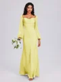 Sheath Cowl Long Sleeves Pleated Floor-Length Satin Chiffon Bridesmaid Dress