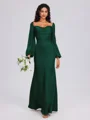 Sheath Cowl Long Sleeves Pleated Floor-Length Satin Chiffon Bridesmaid Dress