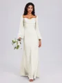 Sheath Cowl Long Sleeves Pleated Floor-Length Satin Chiffon Bridesmaid Dress
