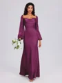 Sheath Cowl Long Sleeves Pleated Floor-Length Satin Chiffon Bridesmaid Dress
