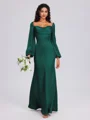 Sheath Cowl Long Sleeves Pleated Floor-Length Satin Chiffon Bridesmaid Dress