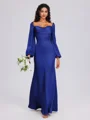 Sheath Cowl Long Sleeves Pleated Floor-Length Satin Chiffon Bridesmaid Dress