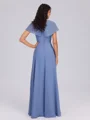 A-line V-neck Short Sleeves Pleated Floor-Length Chiffon Bridesmaid Dress