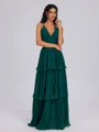A-line V-neck Cascading Ruffles Floor-Length Chiffon Bridesmaid Dress