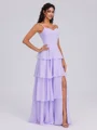 A-line Spaghetti Straps Cascading Ruffles Floor-Length Chiffon Bridesmaid Dress
