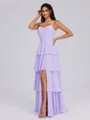 A-line Spaghetti Straps Cascading Ruffles Floor-Length Chiffon Bridesmaid Dress