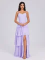 A-line Spaghetti Straps Cascading Ruffles Floor-Length Chiffon Bridesmaid Dress