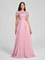 A-Line/Princess Scoop Floor-Length Short Sleeves Chiffon Bridesmaid Dress