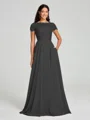 A-Line/Princess Scoop Floor-Length Short Sleeves Chiffon Bridesmaid Dress