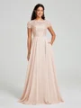 A-Line/Princess Scoop Floor-Length Short Sleeves Chiffon Bridesmaid Dress