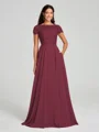 A-Line/Princess Scoop Floor-Length Short Sleeves Chiffon Bridesmaid Dress