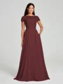 A-Line/Princess Scoop Floor-Length Short Sleeves Chiffon Bridesmaid Dress