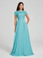 A-Line/Princess Scoop Floor-Length Short Sleeves Chiffon Bridesmaid Dress