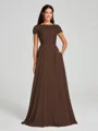 A-Line/Princess Scoop Floor-Length Short Sleeves Chiffon Bridesmaid Dress