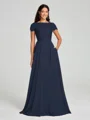 A-Line/Princess Scoop Floor-Length Short Sleeves Chiffon Bridesmaid Dress