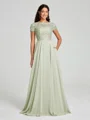 A-Line/Princess Scoop Floor-Length Short Sleeves Chiffon Bridesmaid Dress