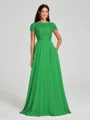 A-Line/Princess Scoop Floor-Length Short Sleeves Chiffon Bridesmaid Dress