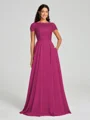 A-Line/Princess Scoop Floor-Length Short Sleeves Chiffon Bridesmaid Dress