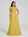 A-Line/Princess Scoop Floor-Length Short Sleeves Chiffon Bridesmaid Dress