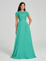 A-Line/Princess Scoop Floor-Length Short Sleeves Chiffon Bridesmaid Dress