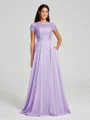 A-Line/Princess Scoop Floor-Length Short Sleeves Chiffon Bridesmaid Dress